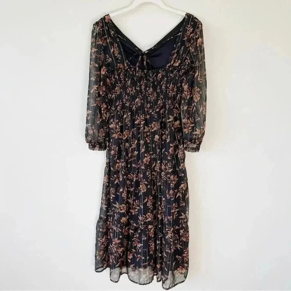 Sincerely Jules Brown Floral Print Tiered Midi Dress Size Small EUC - Picture 5 of 7